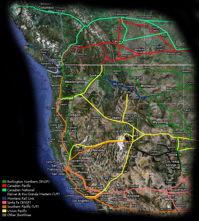 Western North America, please select a railroad line